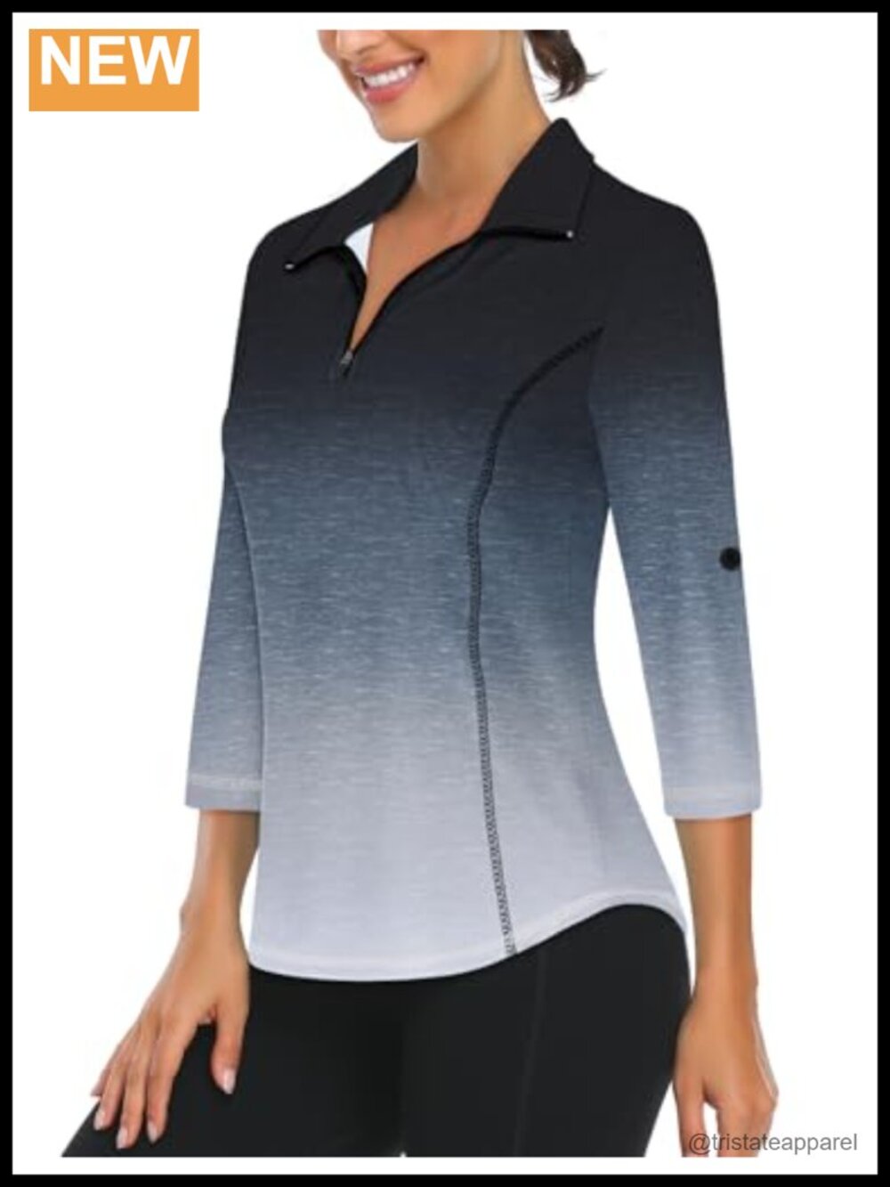 Women's Quarter Zip Pullover Golf Shirt 3/4 Sleeve UPF 50+ Athletic